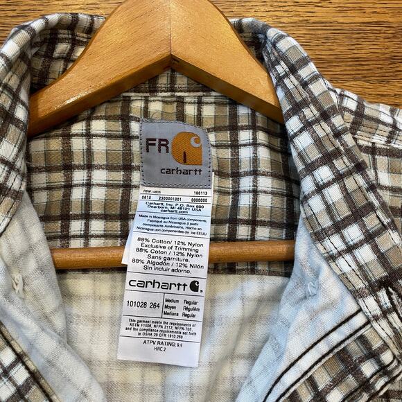 Carhartt Mens Sz M Flame Resistant FR Flannel Shirt Plaid Work Utility EUC - Picture 4 of 8